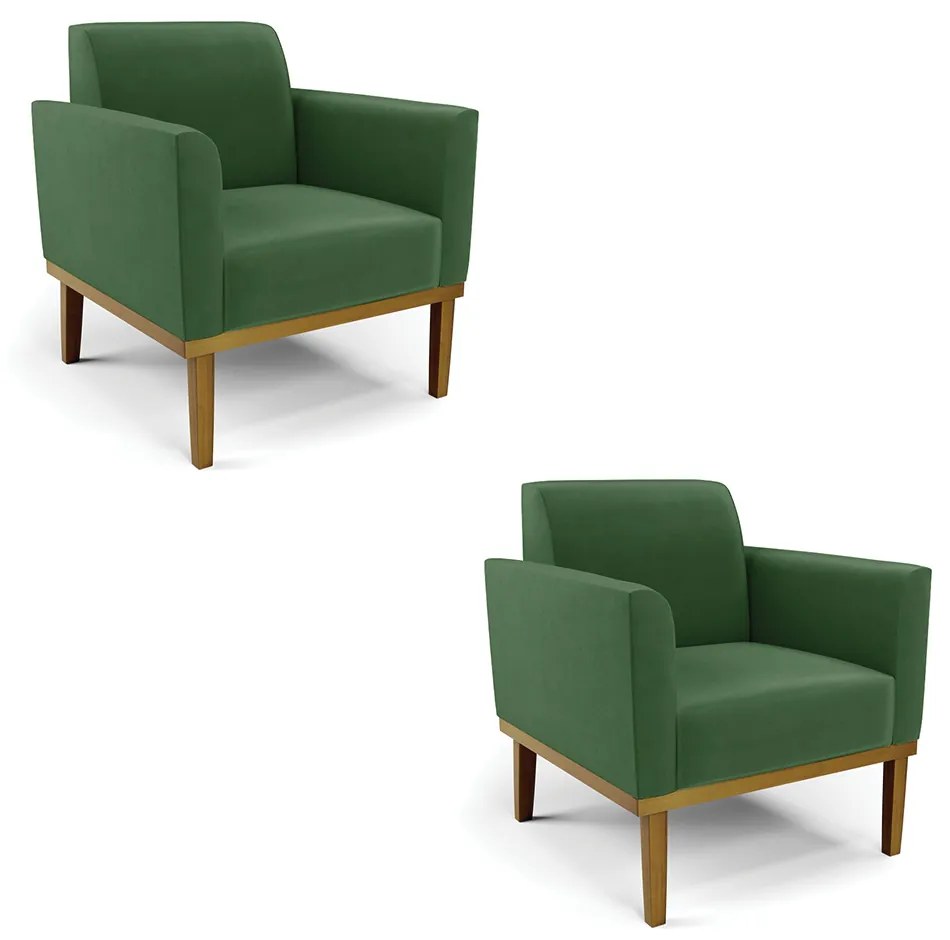 Kit 2 Poltronas Decorativas Isabella Pés Fixo em Madeira Castanho Suede Verde G19 - Gran Belo