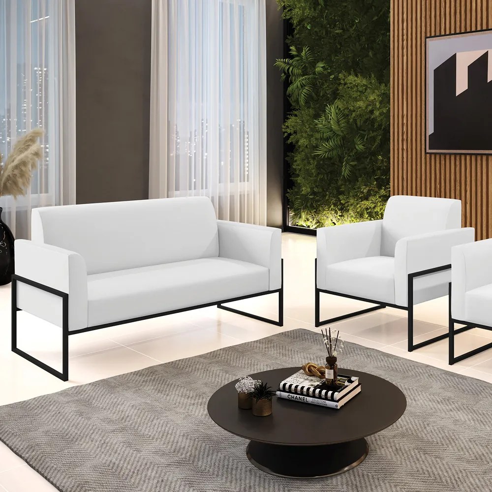 Sofá Namoradeira com Poltrona Base Industrial Alta Preto Marisa Corino D03 - D'Rossi - Branco