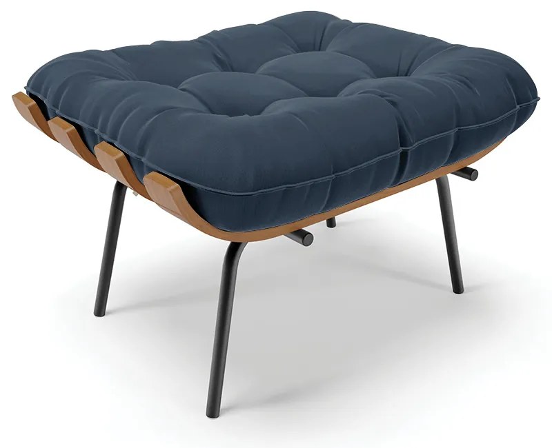 Kit 02 Puffs Costela Suede Base Metálica Preto M11 - D'Rossi - Azul Marinho