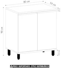 Balcão de Cozinha Tampo 80cm 2 Portas Pierre Carvalho/Cinza L01 - Mpoz