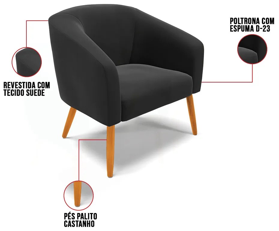 Cadeira Sala de Jantar Pé Palito Castanho Stella Suede D03 - D'Rossi - Preto