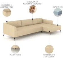 Sofá 4 Lugares 286cm Com Chaise Direito Eko Couro Bege Z55 - Mpozenato