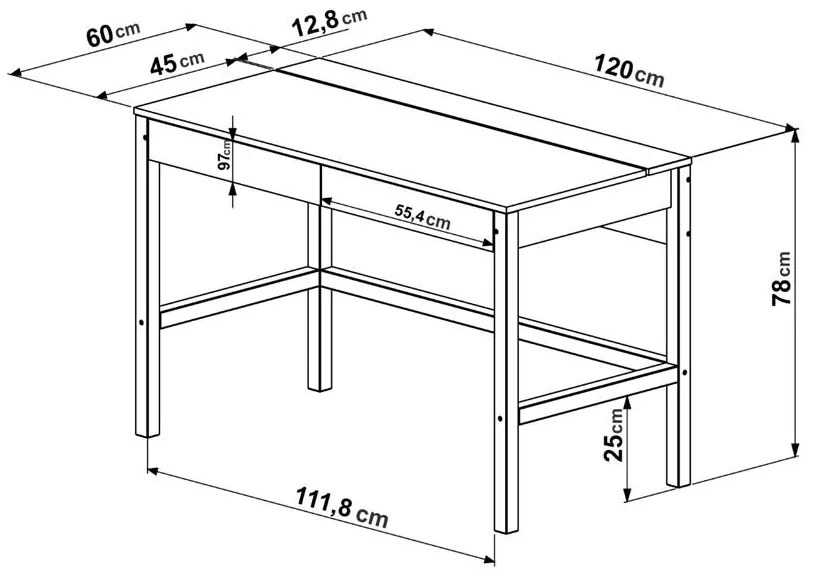 Mesa Escrivaninha Home Pinus Natural 120cm 2 Gavetas Branca