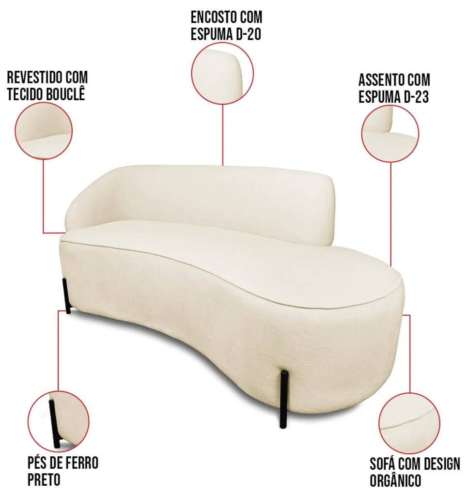 Sofá 2 Lugares Orgânico 140cm Pé Ferro Preto Morgan Bouclê - Terra - Bege