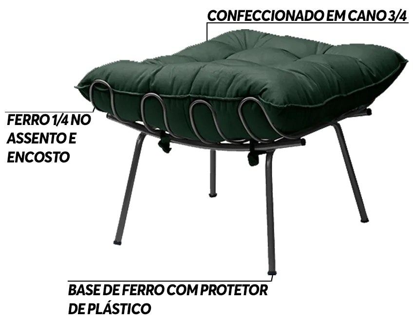 Puff Decorativo Sala de Estar Abel Pés Preto Suede Verde G41 - Gran Belo