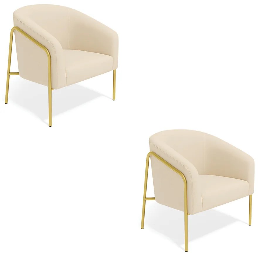 Poltrona Sala Industrial Alta Dourado Kit 2 Stella Suede D03 - D'Rossi  - Bege