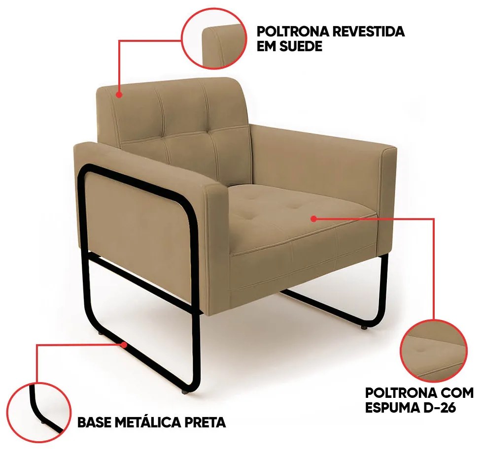 Poltrona Sala Industrial Alta Tubo Preto Elisa Suede D03 - D'Rossi - Marrom Rato
