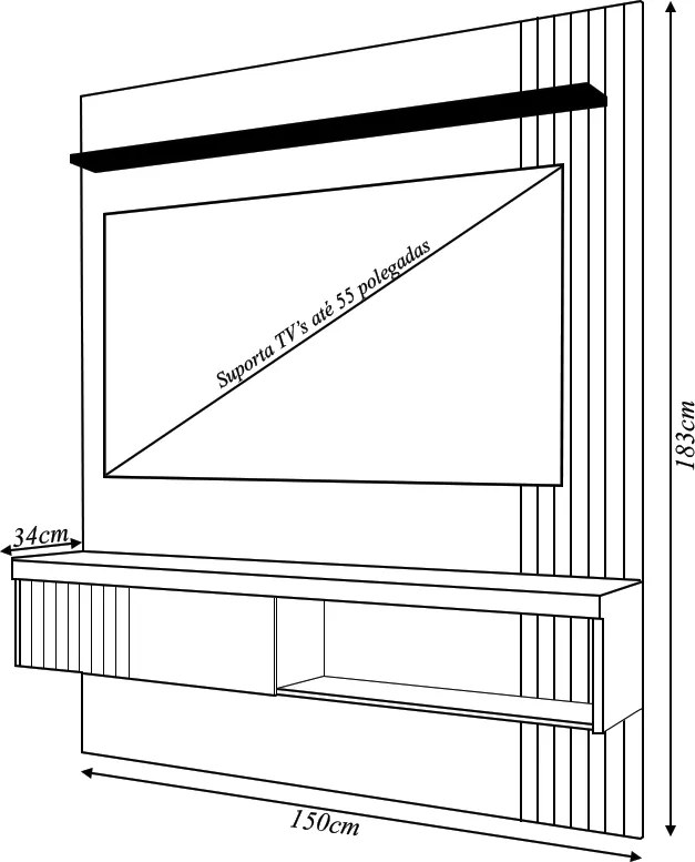 Painel Selina Ripado 150cm para TV até 55 com Porta de Correr e Prateleira MDP Freijo/OffWhite G11 - Gran Belo