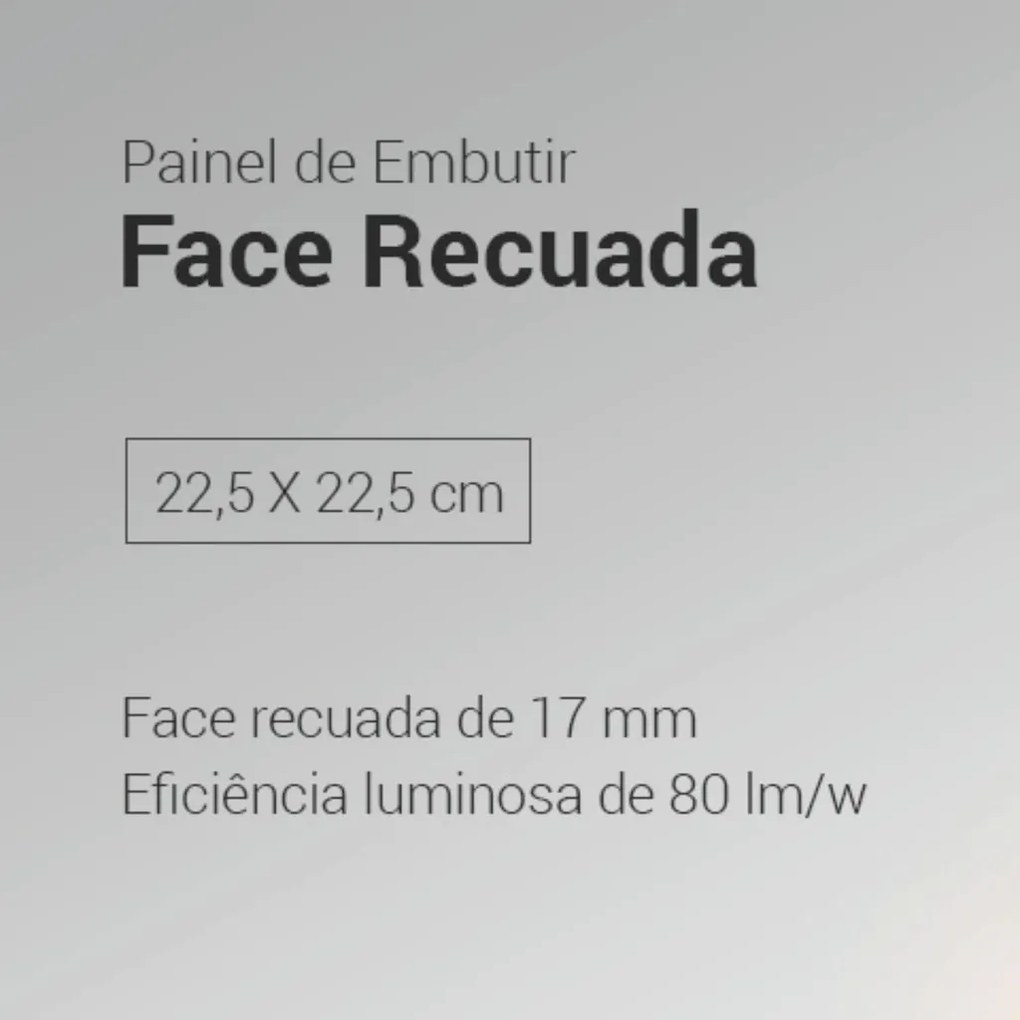 Embutido Quadrado Recuado 22,5X22,5Cm Led 22W 3000K Bivolt - Preto / D...