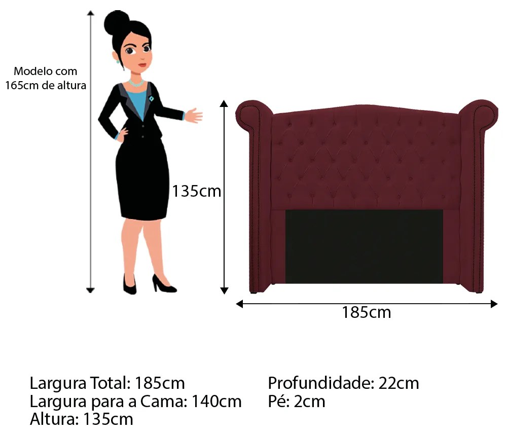 Kit Cabeceira e Calçadeira Veneza 140 cm Casal Suede Bordô - ADJ Decor
