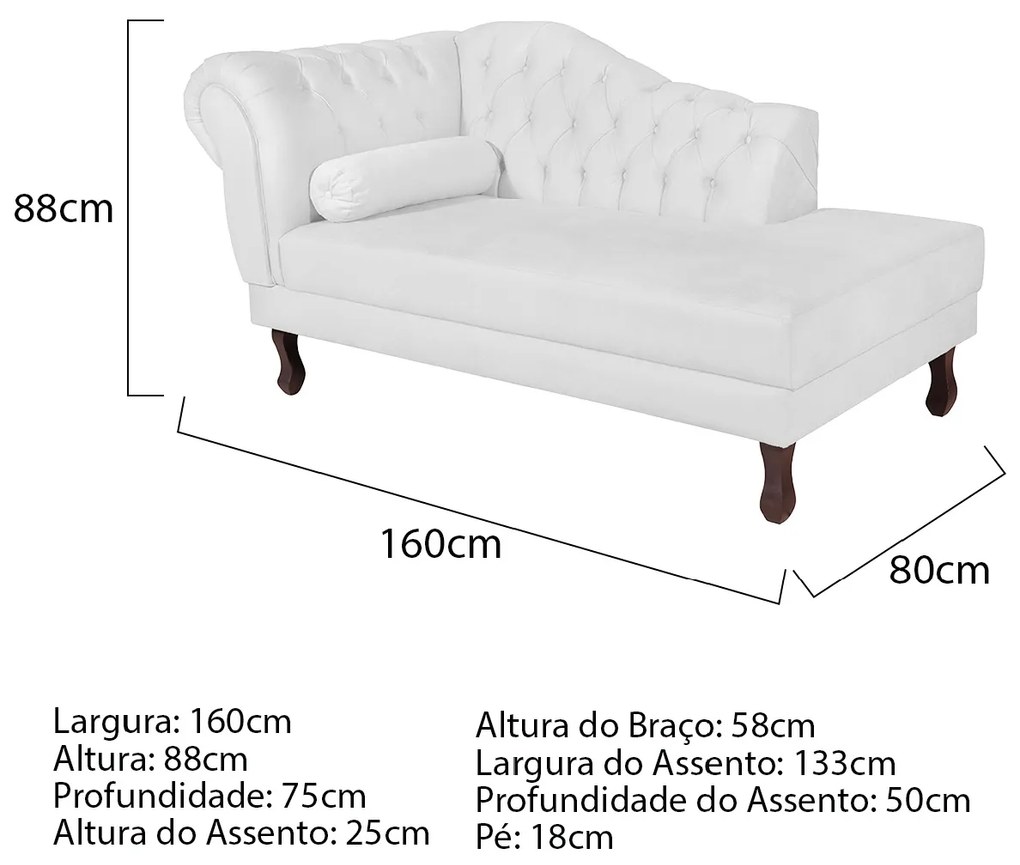 Recamier Diana 160cm Lado Direito Suede Branco - ADJ Decor