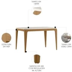 Mesa de Jantar Retangular 120cm 4 Lugares Yuma Ypê/Off N02 - Mpozenat
