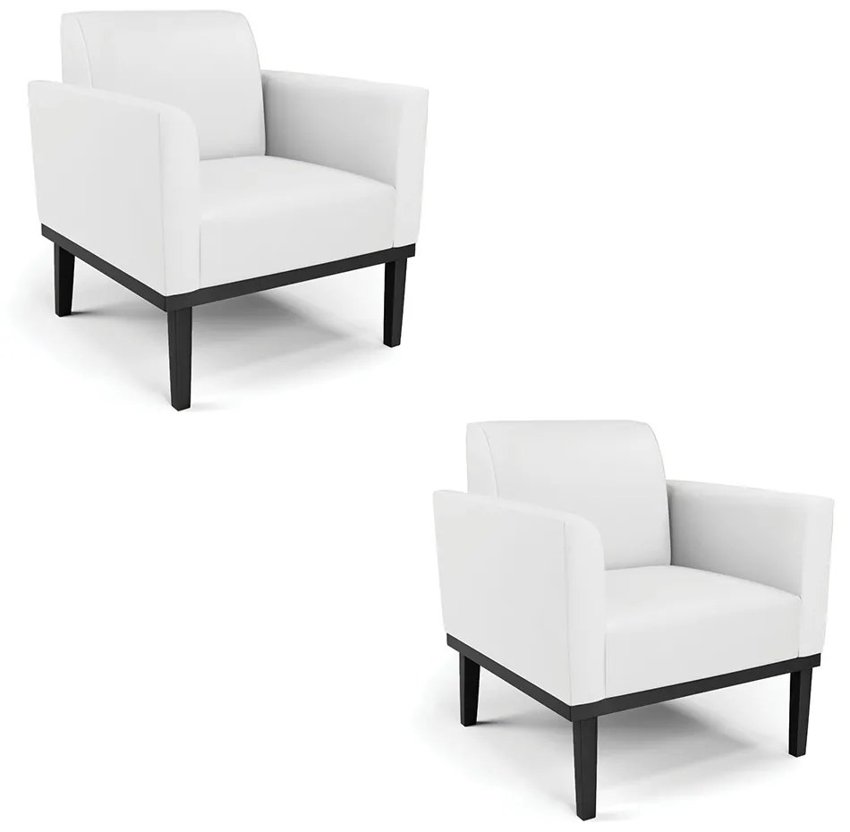 Kit 2 Poltronas Decorativas Isabella Pés Fixo em Madeira Preto PU Branco G19 - Gran Belo