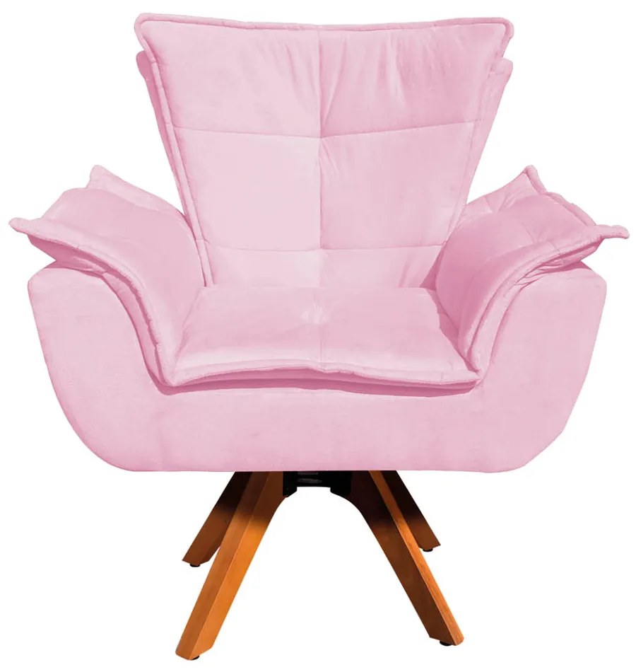 Poltrona Sala de Estar Giratória MM30 Opalla Suede Rosa Bebê D03 - D'Rossi