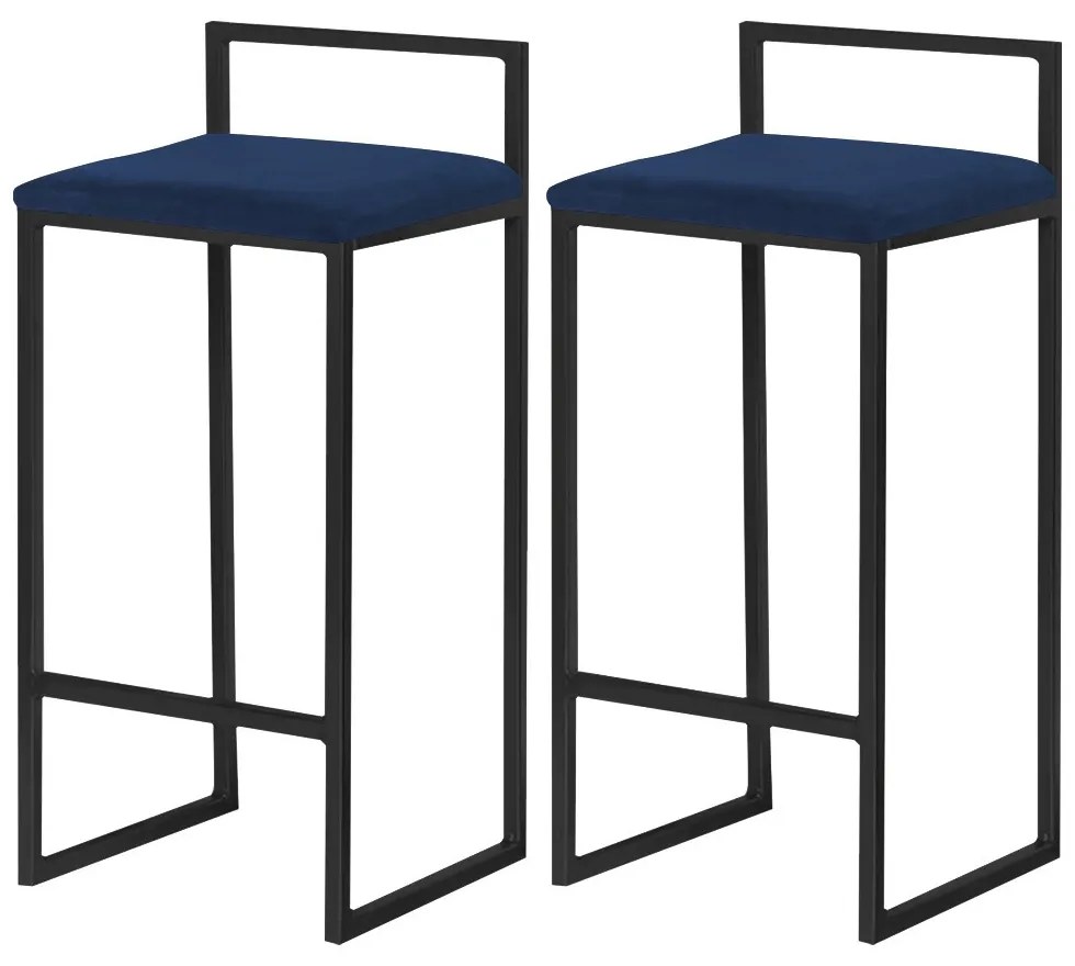 Kit 2 Banquetas Decorativa Jasmine Base Preto Veludo Azul G41 - Gran Belo