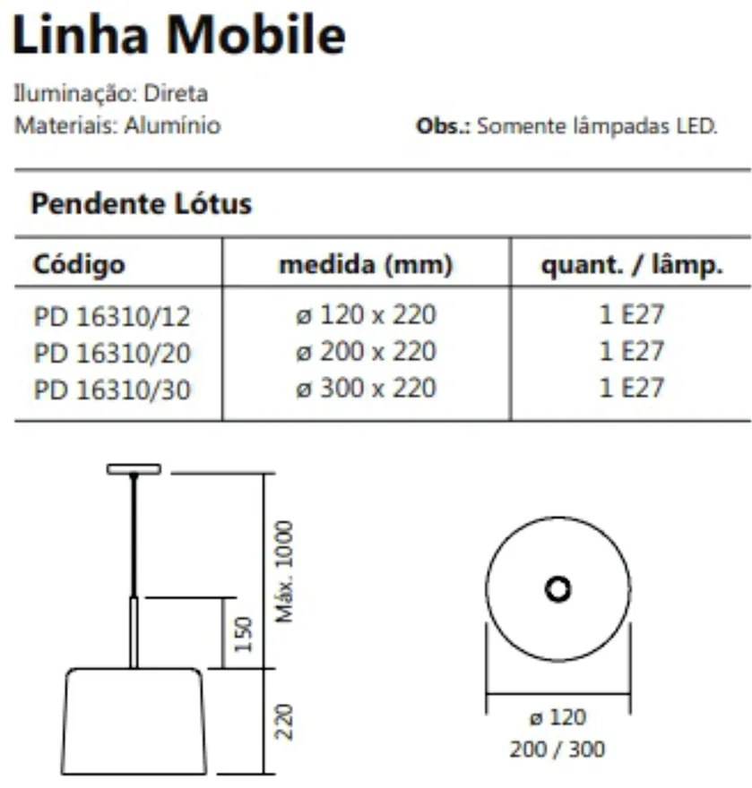 Pendente Mobile Ø20X22Cm 1Xe27 S/ Difusor C/ Haste De 15Cm | Usina 163... (OL-F - Verde Oliva Fosco / BR-F - Branco Fosco)