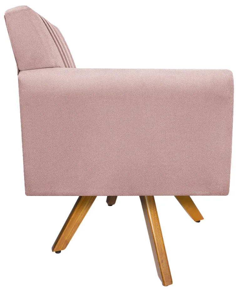 Poltrona Laura Base Giratória de Madeira Suede Rosê - ADJ Decor