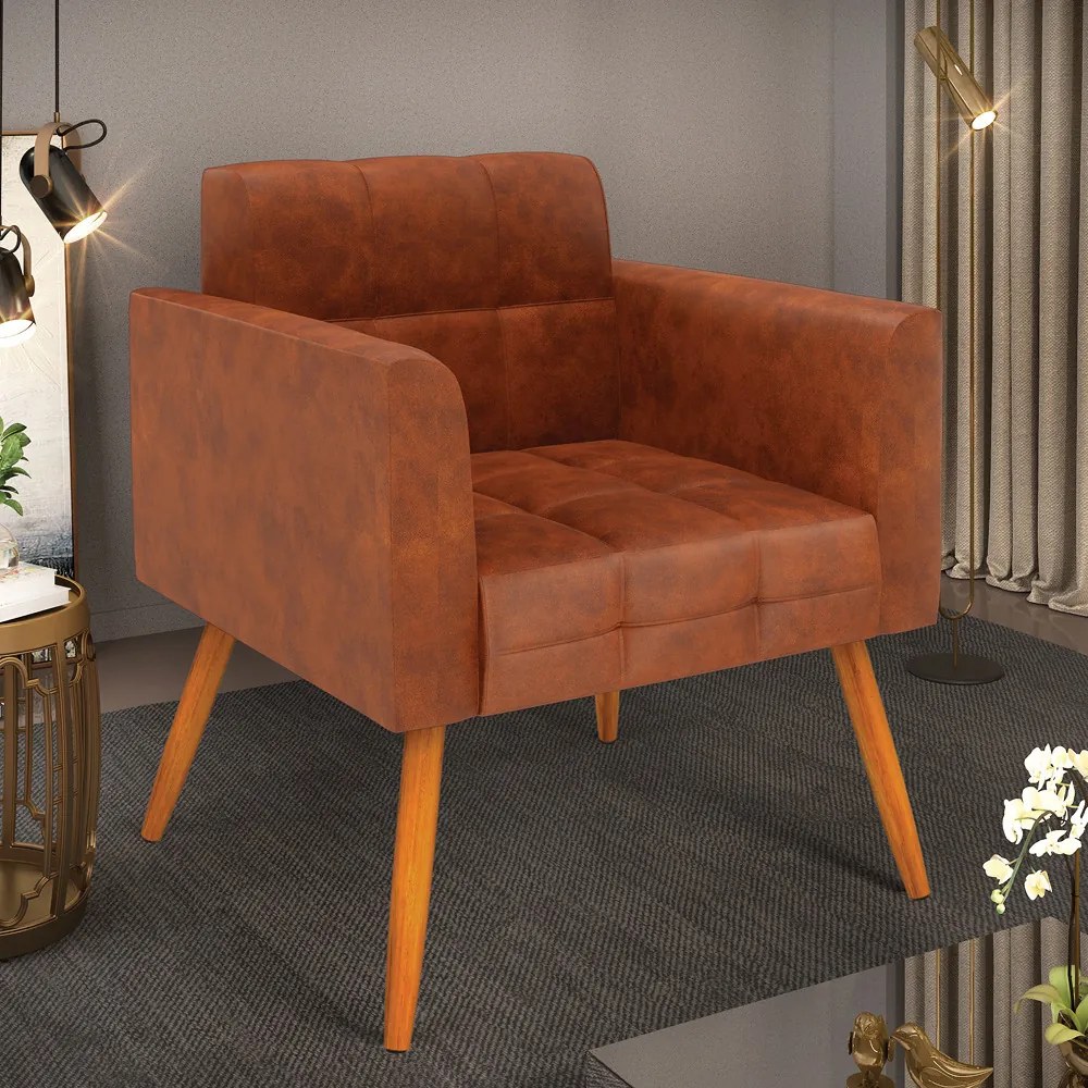 Poltrona Elisa Corano Nozes Pés Palito Castanho D03 - D'Rossi