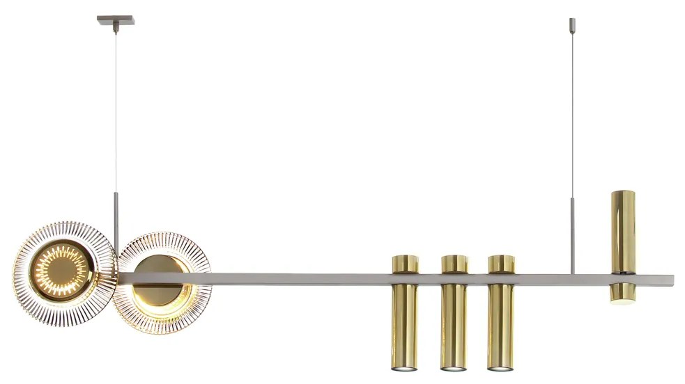 Pendente Sunflower Barra Linear Misto 11X31X120Cm 02Xled 5,5W 2700K 04... (BRANCO / DOURADO BRILHO, 110v)