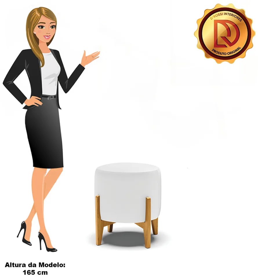 Puff Decorativo Stella Sintético Base Madeira Castanho D03 - D'Rossi - Branco