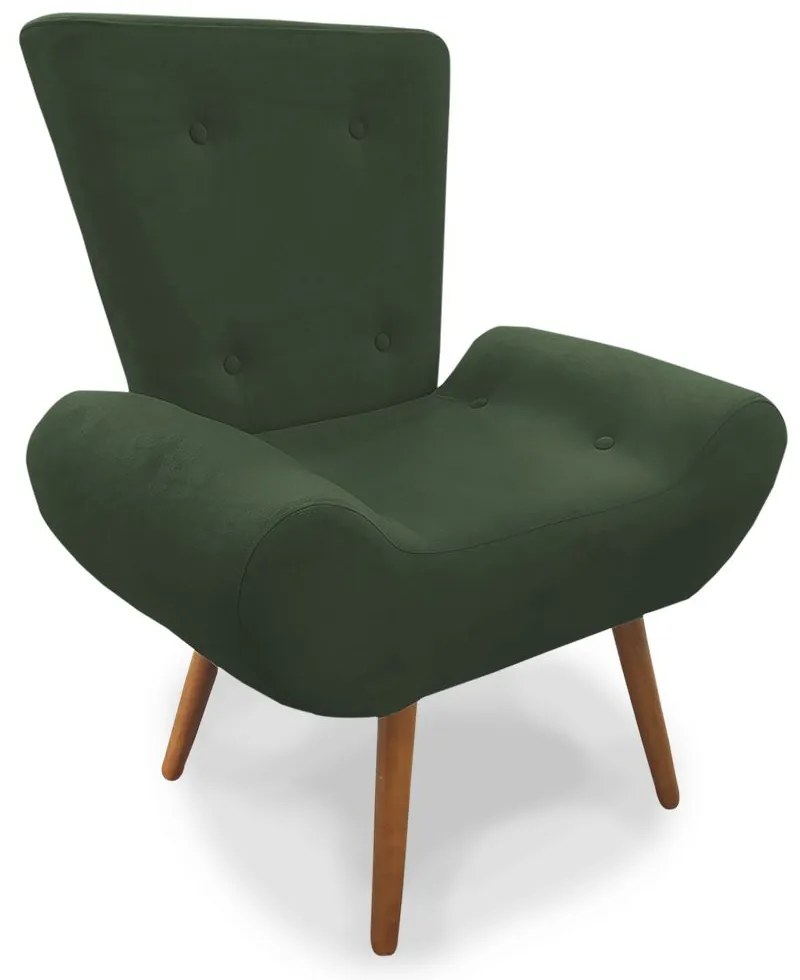 Poltrona Decorativa Emília Barca Pés Palito Suede Verde - Sheep Estofados
