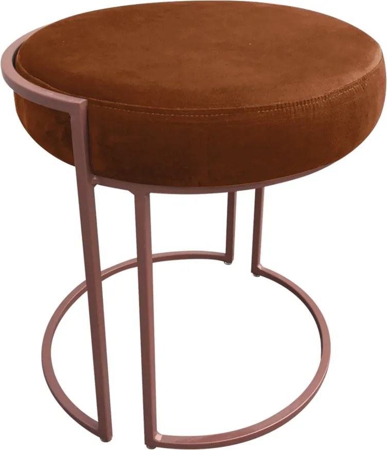 Puff Redondo Base Industrial Cobre Kit 2 Love Suede - Terra