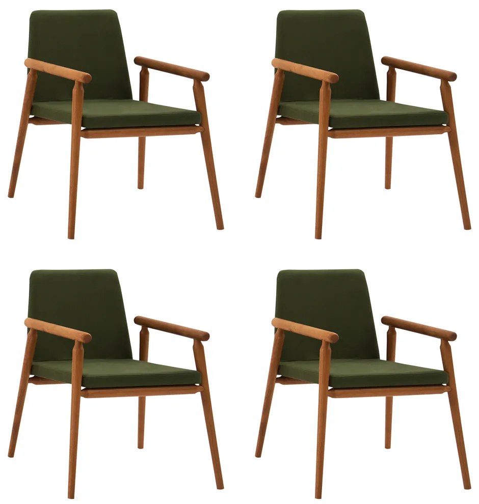 Kit 4 Cadeiras Decorativa Sala de Jantar Sidnei Veludo Verde G17 - Gran Belo