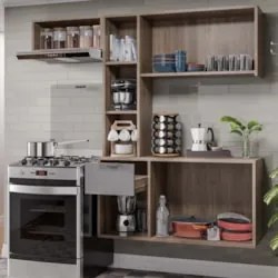 Armário de Cozinha Compacta Suspensa Vieira Z34 Freijó/Grafite - Mpoze