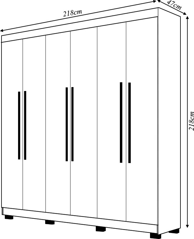 Guarda Roupa Casal Doral 218cm 6 Portas de Bater 2 Gavetas Nogueira G98 - Gran Belo
