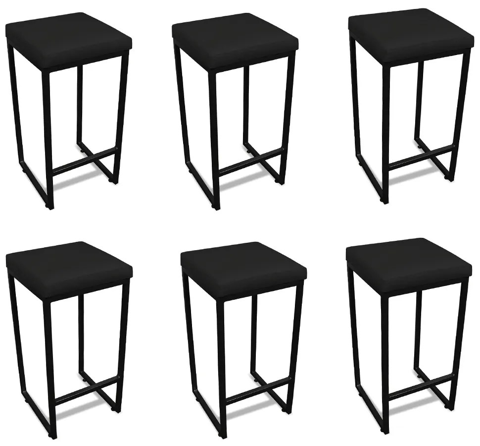 Banqueta Alta para Cozinha Industrial Kit 6 Nick Preto e Sintético D03 - D'Rossi - Preto