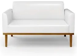 Sofá Namoradeira Base Madeira Castanho Maressa Sintético PU Branco - I