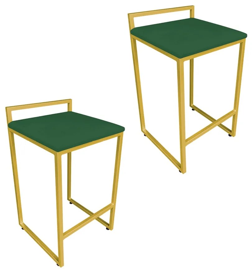 Conjunto 02 Banqueta Alta Industrial Pietra Suede Verde Base Dourado D'Rossi