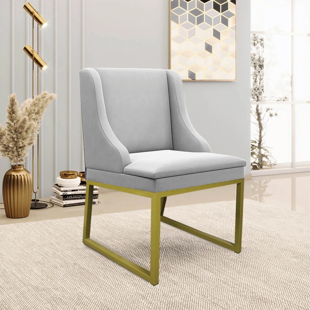 Cadeira Sala de Jantar Industrial Dourado Kit 2 Liz Suede D03 - D'Rossi - Cinza