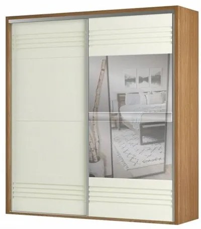 Roupeiro Menfis 2 Portas com Espelho cor Freijo com Detalhe em Off White 223cm - 66686 Sun House