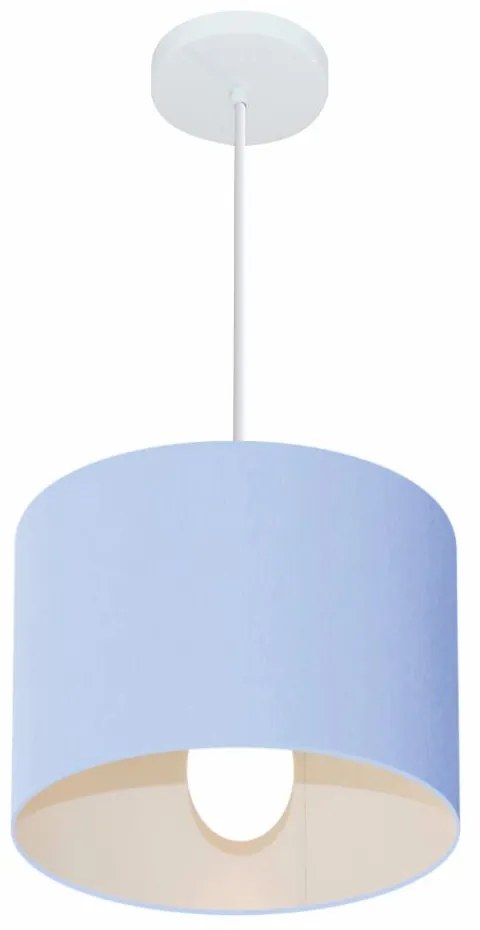 Lustre Pendente Cilíndrico Md-4113 Cúpula em Tecido 30x25cm Azul Bebê - Bivolt