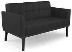 Sofá Namoradeira e 2 Poltronas Base Madeira Preto Ana Sintético Preto