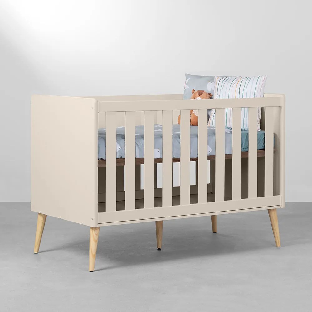 Berço Mini Cama Theo com Pés Retrô Natural - Areia