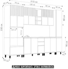 Armário de Cozinha 6 Peças CP06 e Tampo Pierre Carvalho/Cinza L01 - Mp