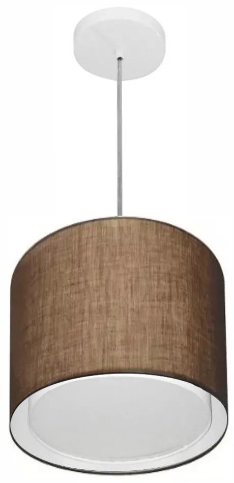 Lustre Pendente Cilíndrico Duplo Md-4284 Cúpula em Tecido 30x30cm Café - Bivolt