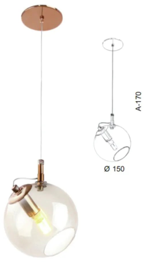 Pendente Globo Inclinado Ø15X17Cm Metal E Globo Ø15Cm 01Xg9 |Old Artis... (PRETO, AMBAR)