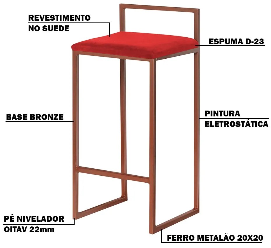 Banqueta Decorativa Jasmine Base Bronze Suede Vermelho G41 - Gran Belo