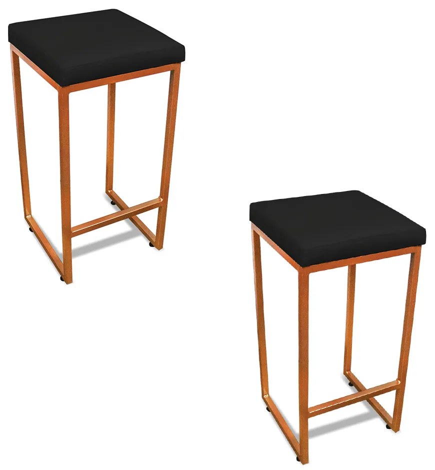 Banqueta Alta para Cozinha Industrial Kit 2 Nick Bronze e Sintético D03 - D'Rossi - Preto