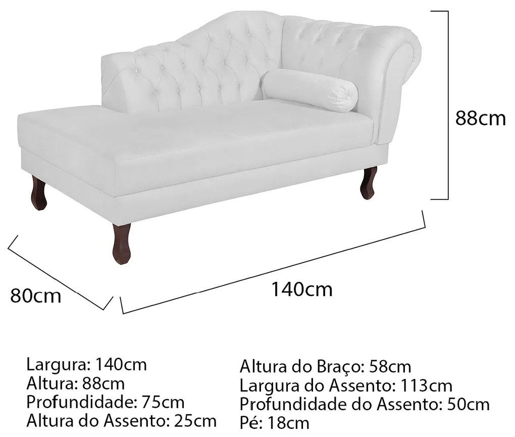 Recamier Diana 140cm Lado Esquerdo Corano Branco - ADJ Decor