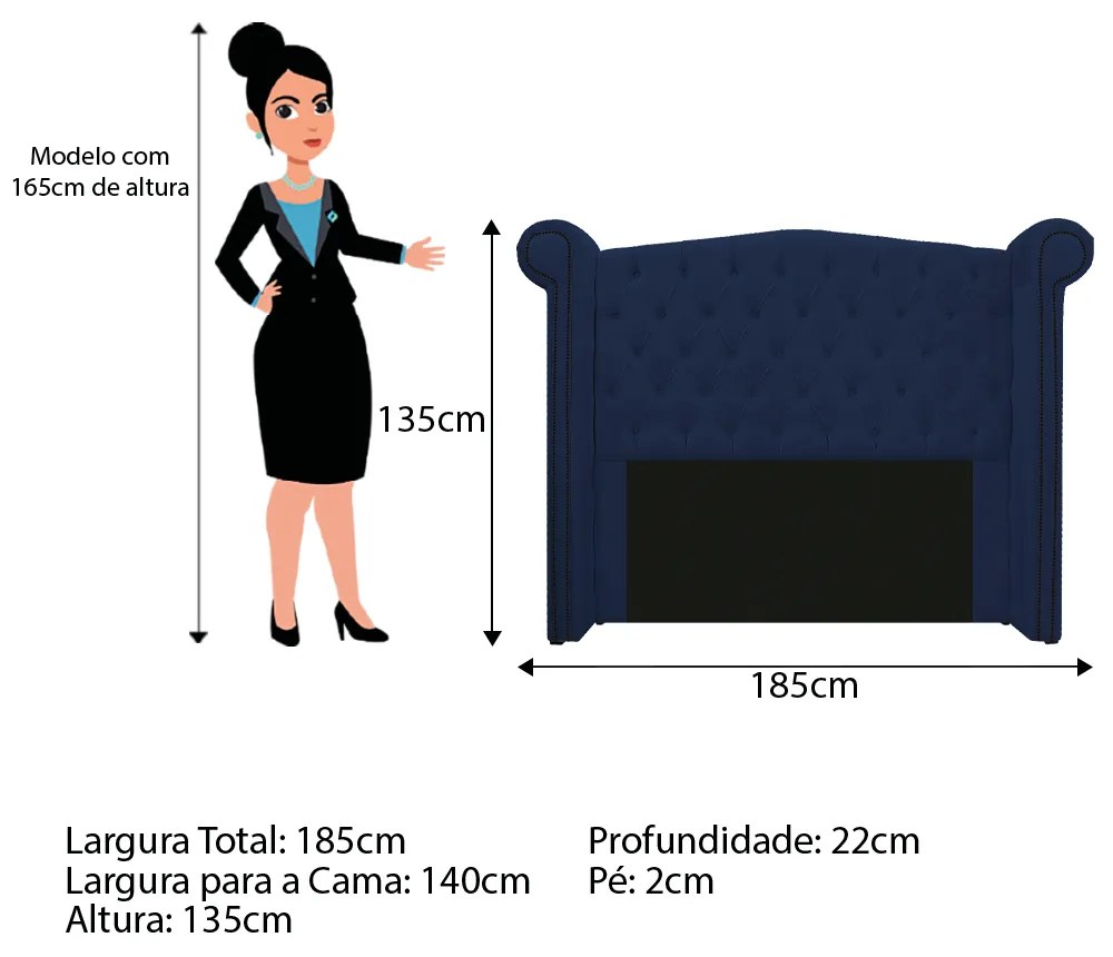 Kit Cabeceira e Calçadeira Veneza 140 cm Casal Suede Azul Marinho - ADJ Decor
