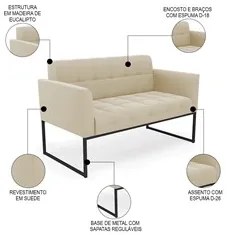 Sofá Namoradeira Base Industrial Preto Ana Suede Bege - Ibiza