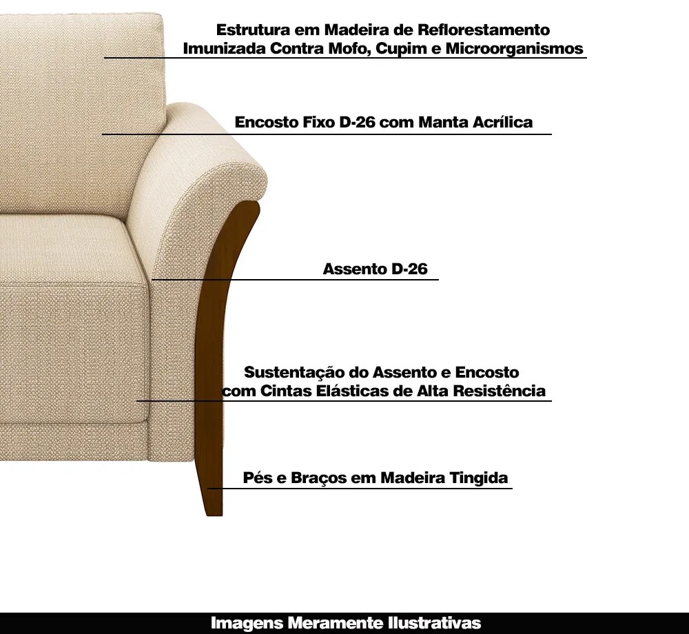 Poltrona Decorativa Pés em Madeira Market Linho Champagne G45 - Gran Belo