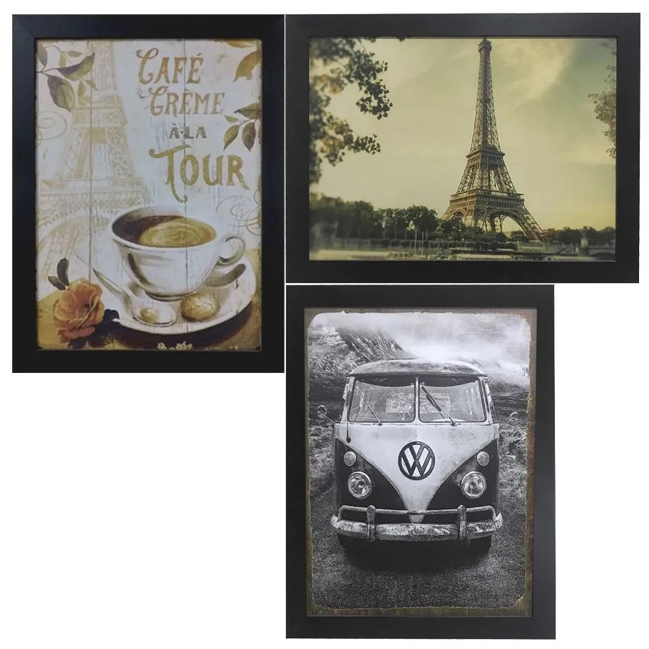 Kit 03 Quadros Decorativos Sortidos 45x35 cm - D'Rossi