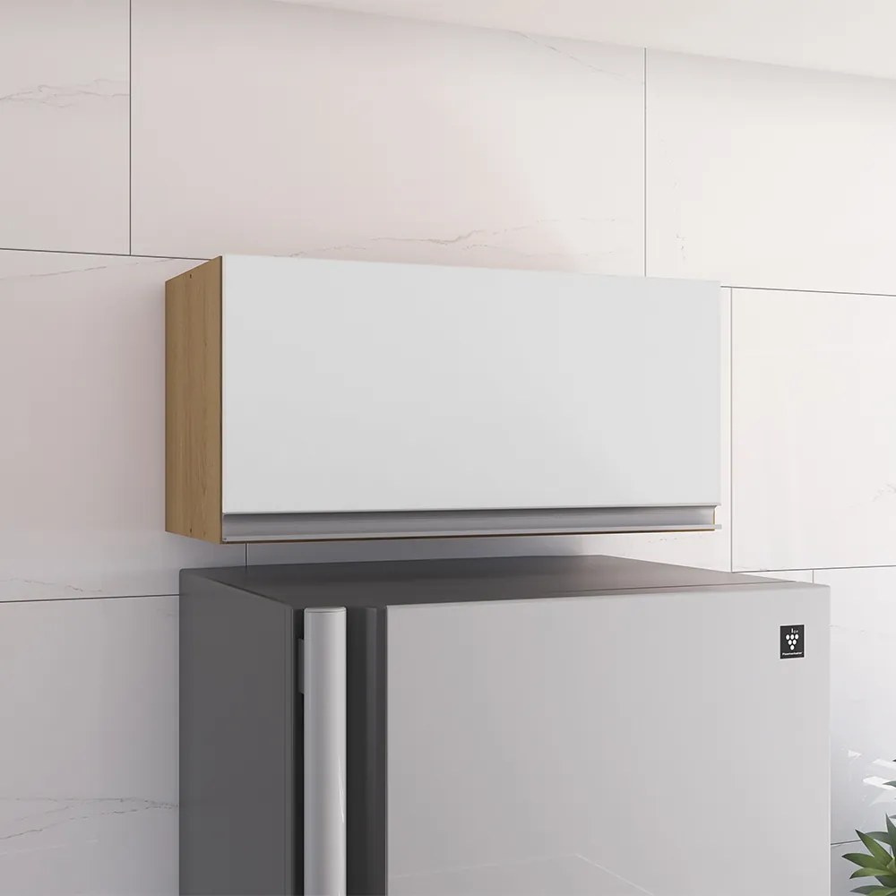 Armário Cozinha Aéreo Geladeira 60cm Basculante Leticia Amêndoa/Branco A01 - D'Rossi