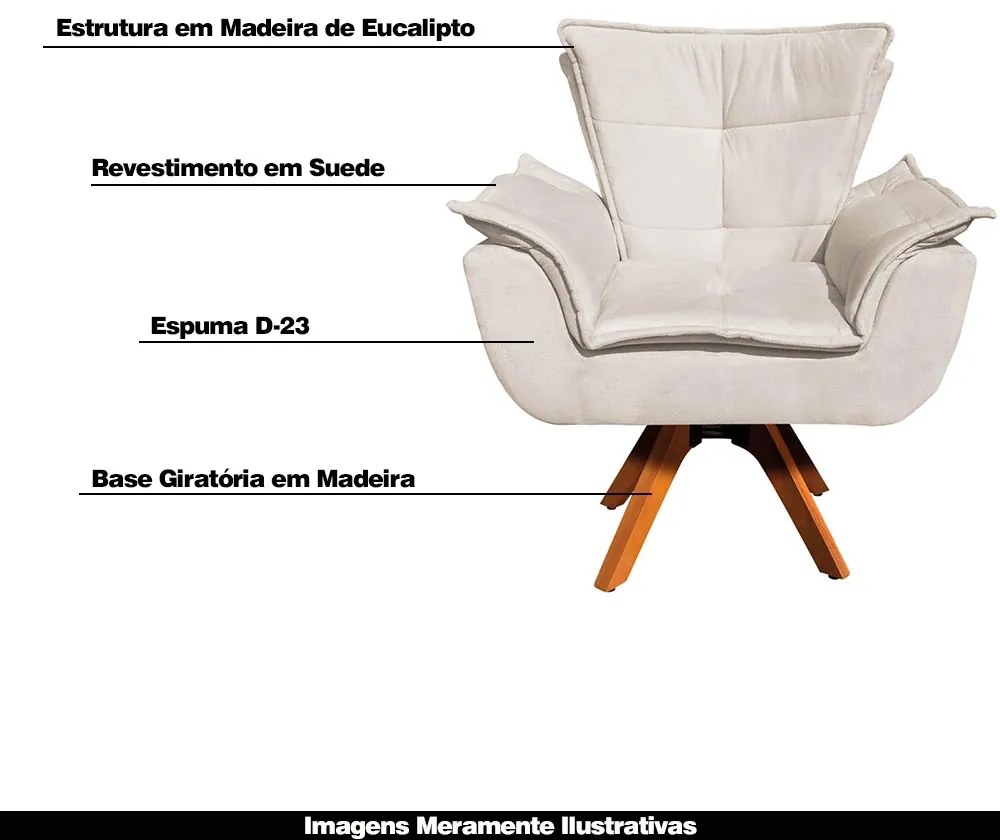 Kit 2 Poltronas Decorativas Base Giratória em Madeira Charger Suede Bege G19 - Gran Belo