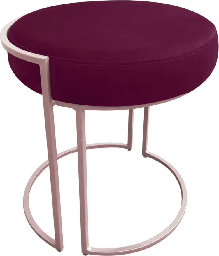 Puff Redondo Base Industrial Rosê Kit 2 Love Suede - Vinho